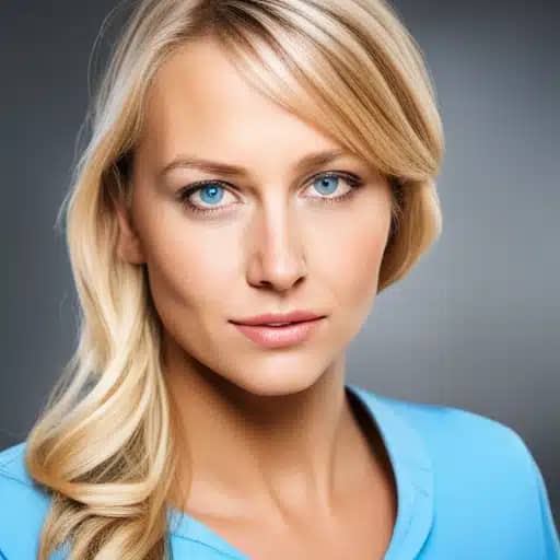 woman blond hair blue eyes